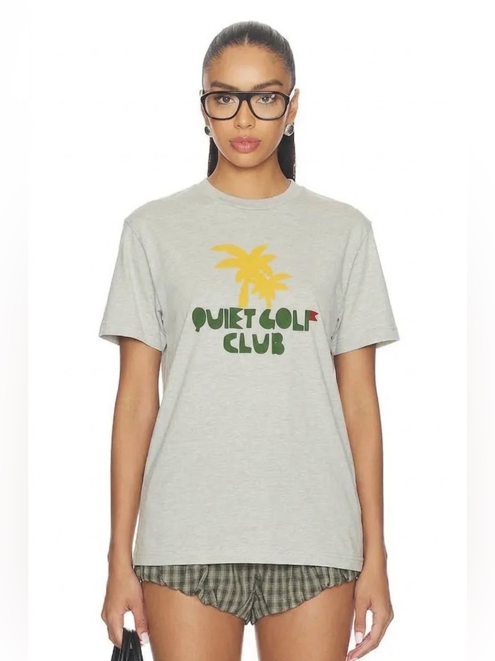 QUIET GOLF CLUB Palm Graphic T-Shirt in Light Gray Size Medium